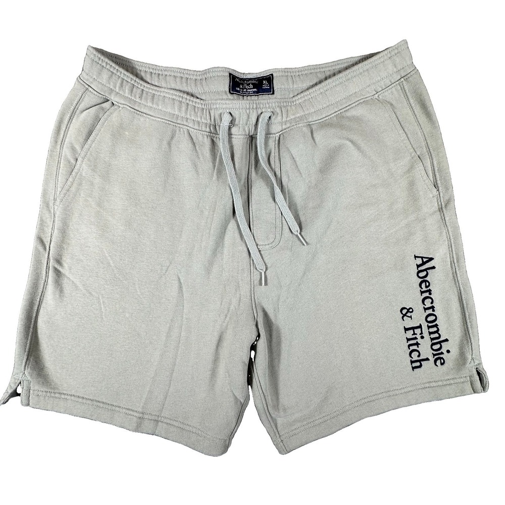 Abercrombie Fitch Mens Fleece Shorts XL Gray Black Embroidered Soft Logo Y2K 90s